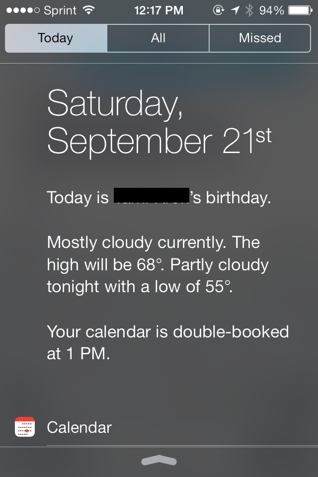 A Notification Center screenshot with three lines of text.